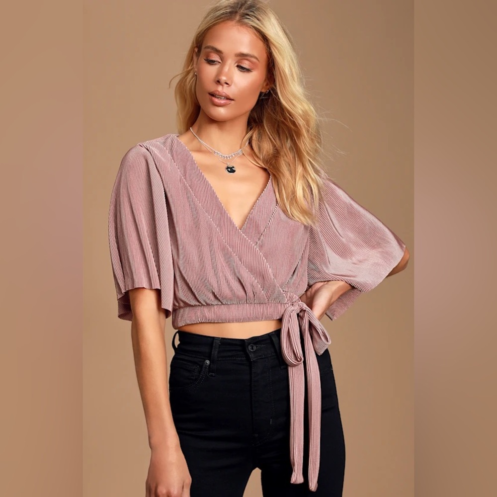 Lulu's Stay True Mauve Cropped Wrap Top